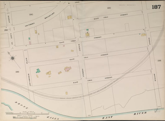 Bronx, V. 9, Double Page Plate No. 187 [Map bounded by Southern Blvd., East 133rd St., illow Ave., Bronx Kills, St. Ann's Ave.]