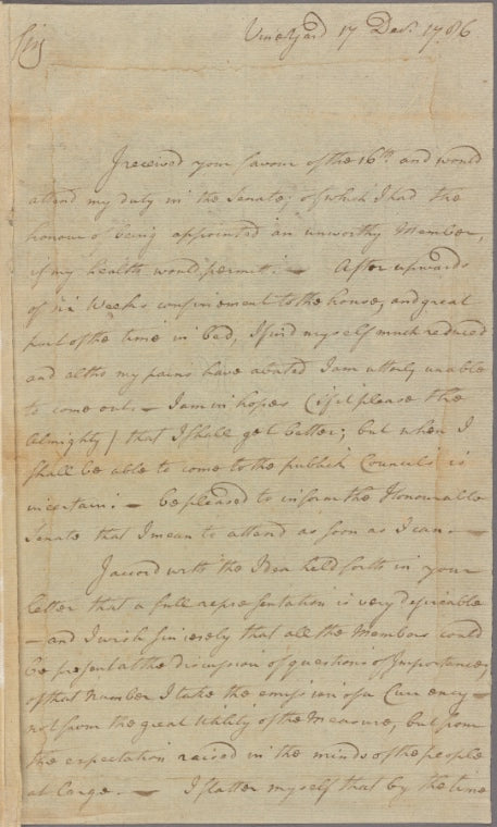Letter to George Plater, President of the Senate of Maryland [Annapolis]