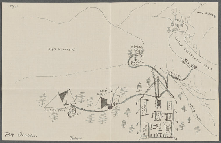 Drawing of campsite on the Little Cascapedia River