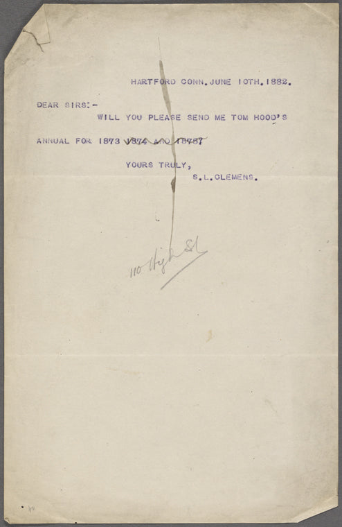 [Chatto and Windus], typescript note to. Jun. 10, 1882.