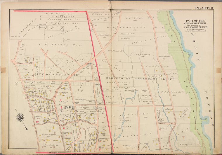 Bergen County, V. 1, Double Page Plate No. 6 [Map bounded by Hudson River, Palisade Ave., Lydecker St.]
