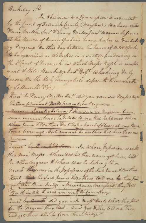 Documents pertaining to a court case of Moses Night (plaintiff) versus Peter Bainbridge (defendent), 1794-1795