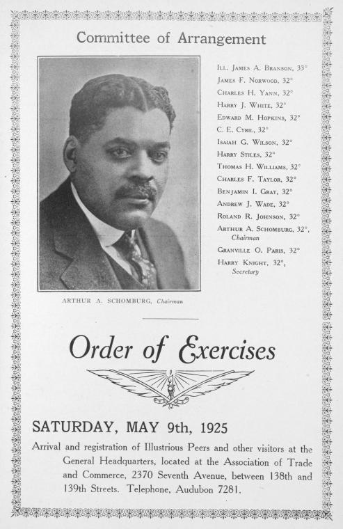 Committee of Arrangement; Order of Exercises; Arthur A. Schomburg, Chairman.