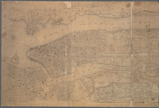 Topographical map of New York City, County, and vicinity : showing old farm lines &c. / based on Randel's and other official surveys, drawings and modern surveys by J.F. Harrison & T. Magrane.