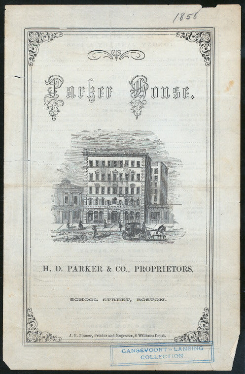 DAILY MENU [held by] PARKER HOUSE [at] "BOSTON, MA" (HOTEL)