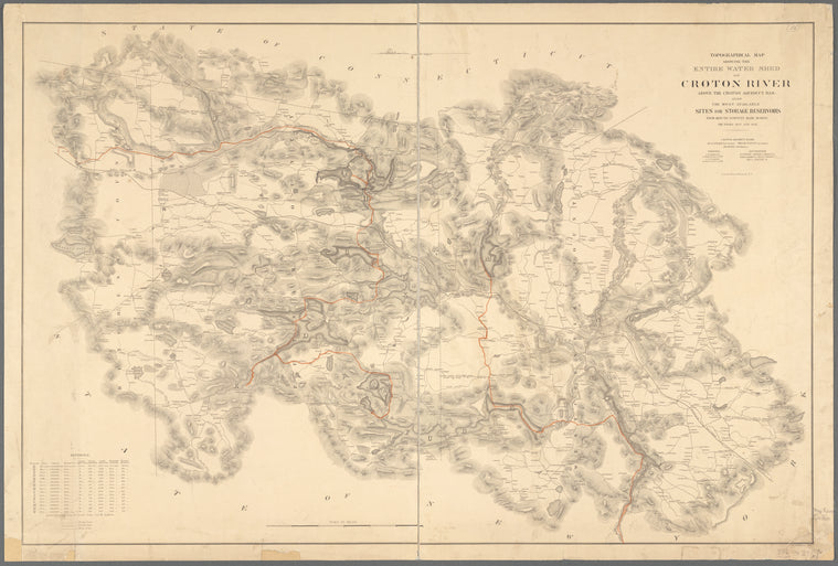 Topographical map showing the entire water shed of Croton River above the Croton Aqueduct Dam: also the most available sites for storage reservoirs : from minute surveys made during the years 1857 and 1858
