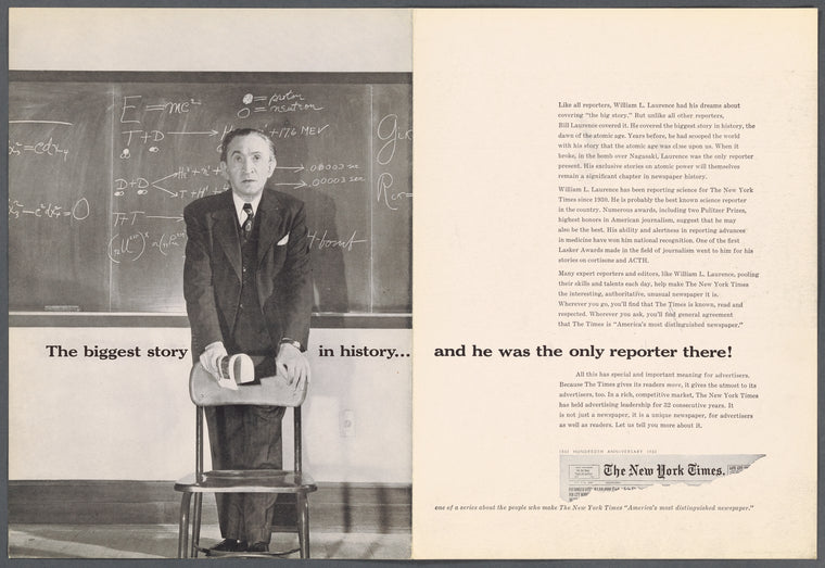 New York Times advertiser solicitation featuring William L. Laurence
