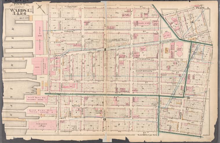 Plate 3: Bounded by Pierpont Street, Fulton Street, Myrtle Street, Jay Street, Smith Street, Bergen Street, Congress Street, Columbia Street, Atlantic Street, and (East River) Furman Street.