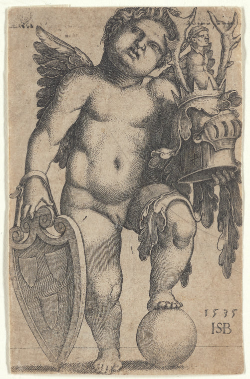 Female Genius Holding a Coat of Arms