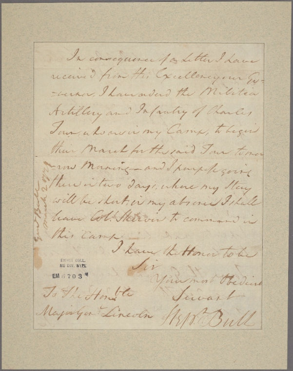 Letter to Maj. Gen. [Benjamin] Lincoln