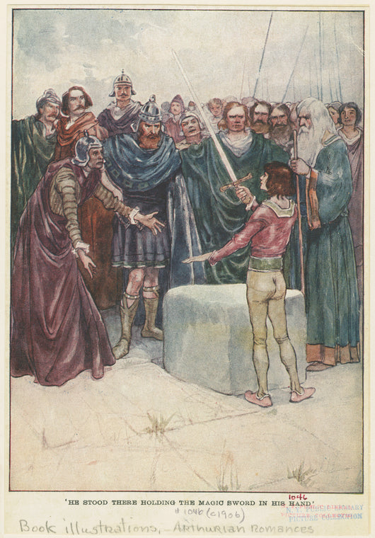 "He stood there holding the magic sword in his hand."