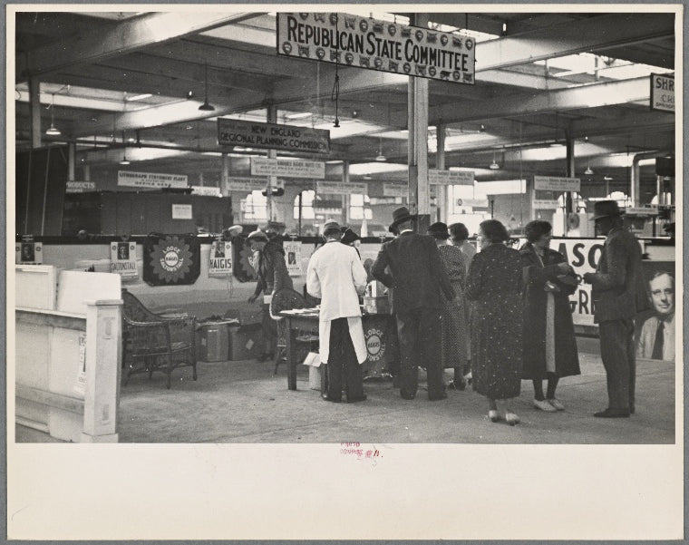 Booths of commercial and political exhibitors at Eastern States Fair. Springfield, Massachusetts.