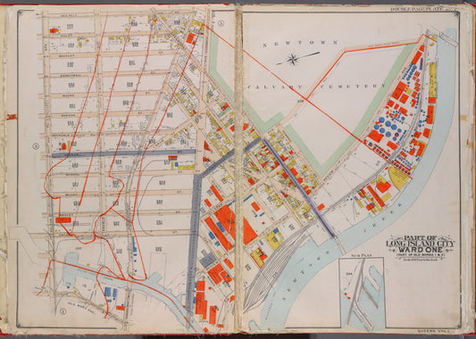 Queens, V. 2, Double Page Plate No. 4; Part of Long Island City, Ward 1; [Map bounded by Van Pelt St., Newtown Creek, Dutch Kills Canal, Nelson Ave.]
