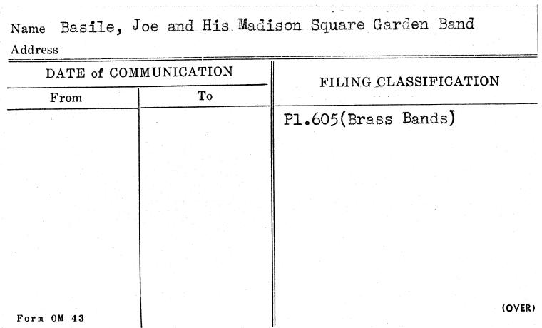 Basile, Joe and His Madison Square Garden Band