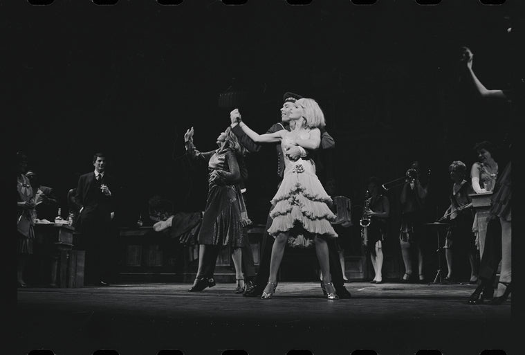 Bert Convy [right], Jill Haworth and ensemble in the stage production Cabaret