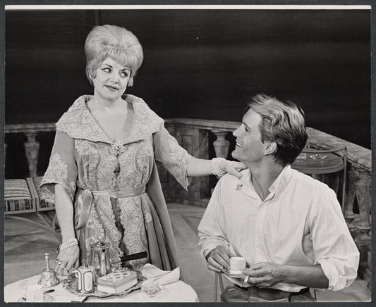 Hermione Baddeley and Paul Roebling in the stage production The Milk Train Doesn't Stop Here Anymore