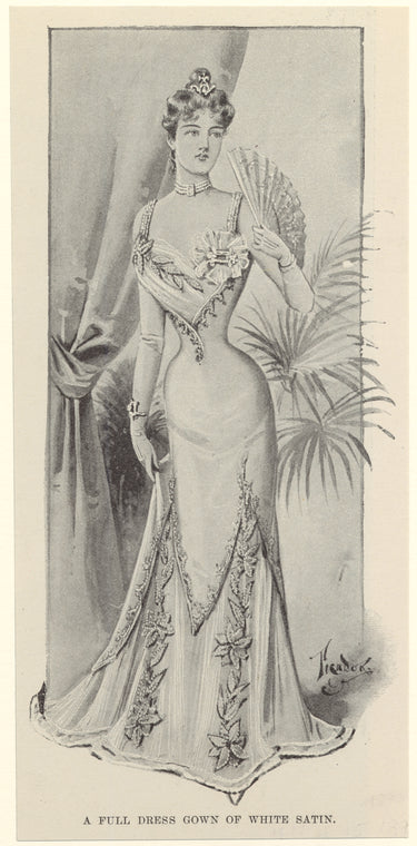 A full dress gown of white satin