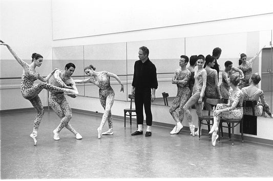 New York City Ballet rehearsal of "Summerspace" with Merce Cunningham, Carol Sumner, Sara Leland, Patricia Neary, Kay Mazzo, Anthony Blum and Deni Lamont, choreography by Merce Cunningham (New York)