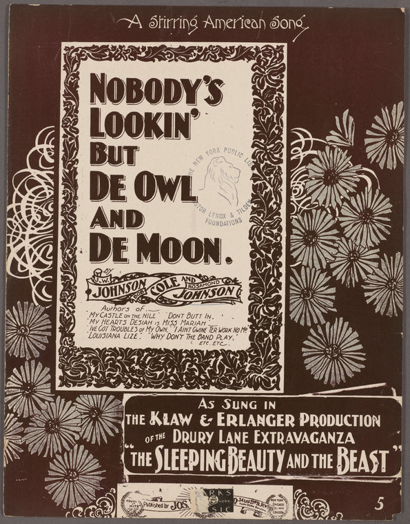 Nobody's lookin' but de owl an' de moon