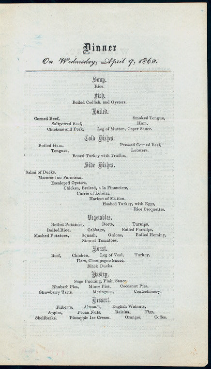 DAILY DINNER MENU [held by] REVERE HOUSE [at] "BOSTON, MA" (HOTEL)