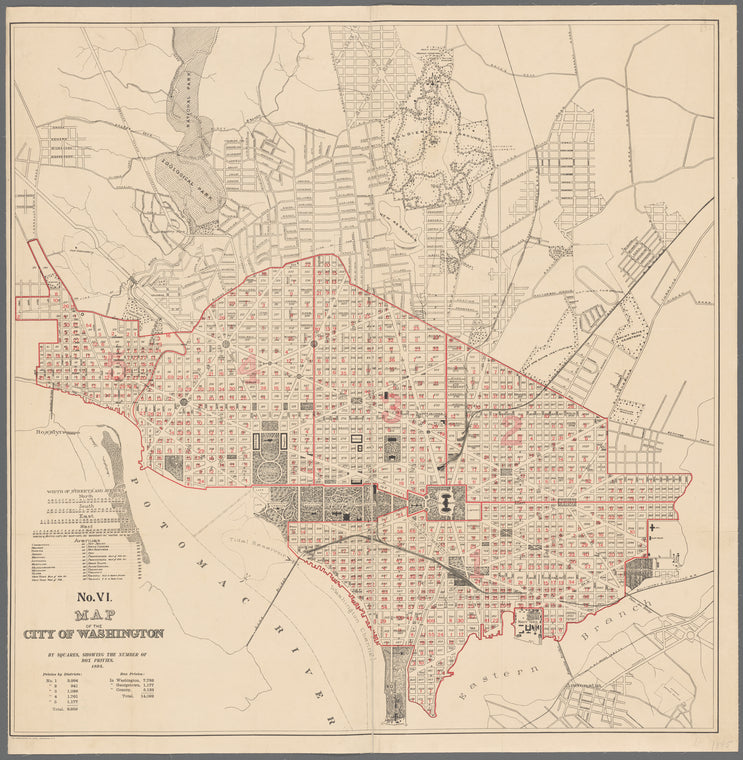 Map of the city of Washington : by squares, showing the number of box privies 1894