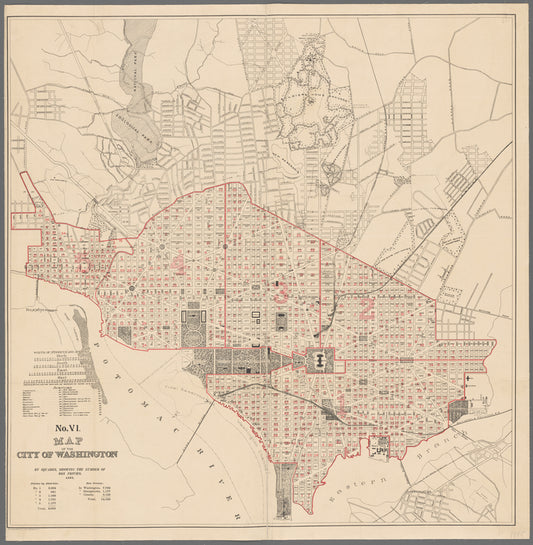 Map of the city of Washington : by squares, showing the number of box privies 1894