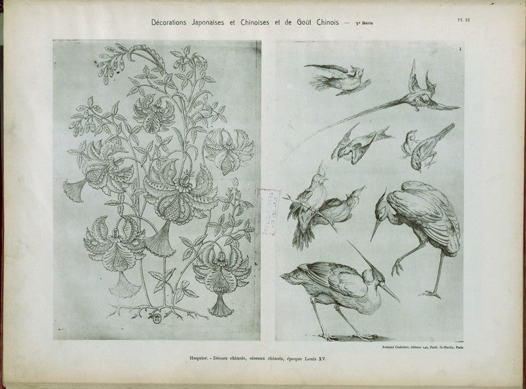 Huquier : décors chinois, oiseaux chinois, époque Louis XV.