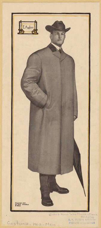Man in coat holding an umbrella, 1901s