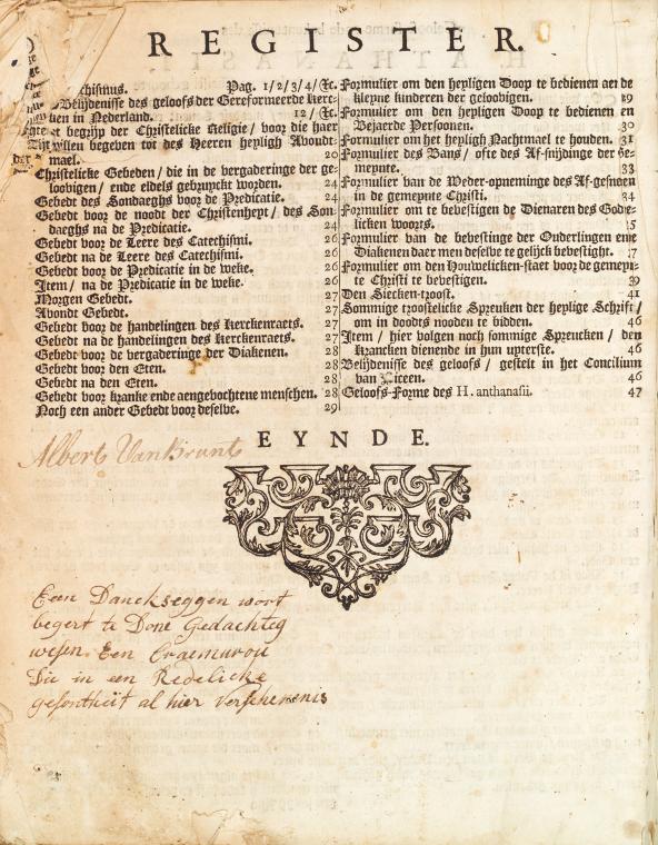 Register... (With holograph notes by Albert van Brunt)