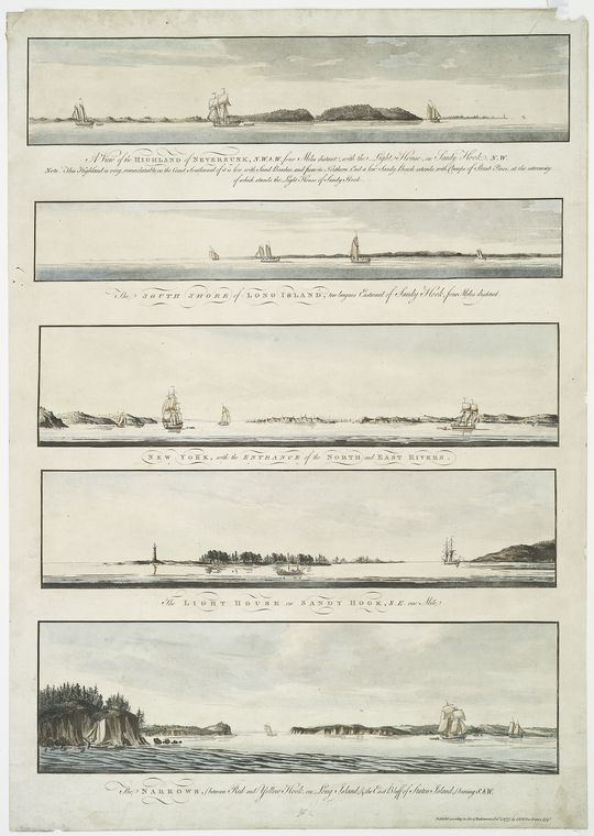 A view of the Highland of Neversunk... ; The south shore of Long Island... ; New York, with the entrance of the North and East Rivers ; The lighthouse on Sandy Hook... ; The Narrows....