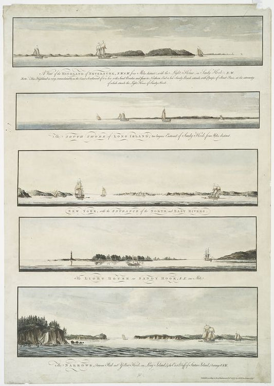 A view of the Highland of Neversunk... ; The south shore of Long Island... ; New York, with the entrance of the North and East Rivers ; The lighthouse on Sandy Hook... ; The Narrows....