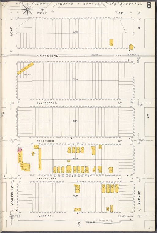 Brooklyn V. 10, Plate No. 8 [Map bounded by West St., Avenue C, E. 5th St., Cortelyou Rd.]