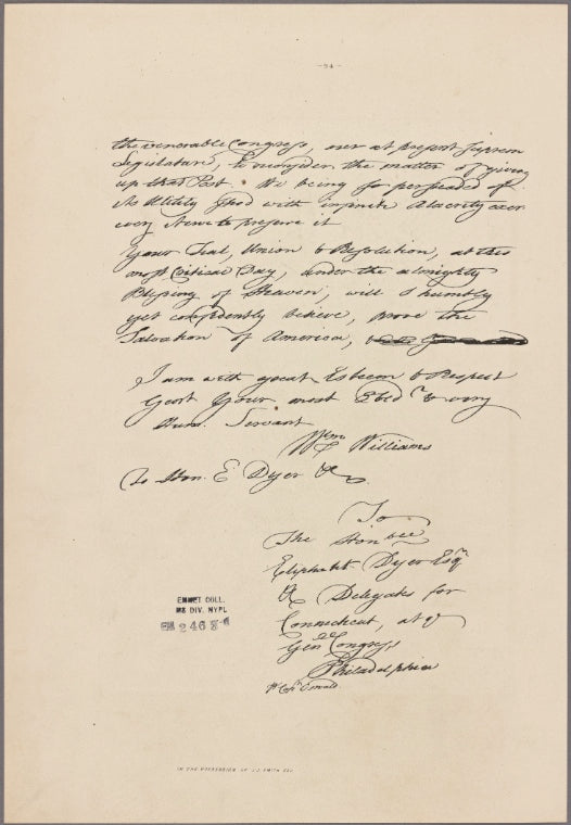 Letter to Eliphalet Dyer, Philadelphia, per Capt. Oswald