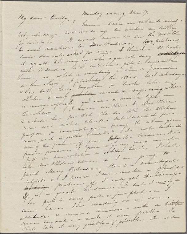 Peabody, E[lizabeth] P[almer, sister], ALS to. Dec. 17, [1832?].