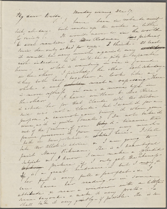 Peabody, E[lizabeth] P[almer, sister], ALS to. Dec. 17, [1832?].