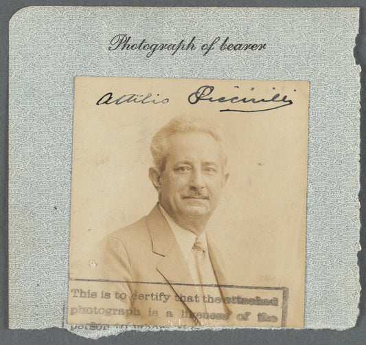 Passport photograph of Attilio Piccirilli