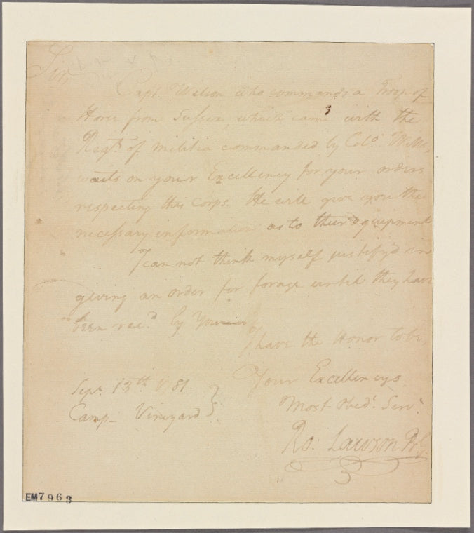 Letter to Gov. [Thomas Nelson,] Williamsburg [Va.]