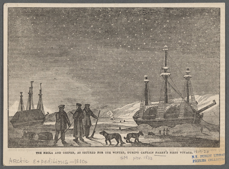 The Hecla and Griper, as secured for the Winter, during Captain Parry's first voyage
