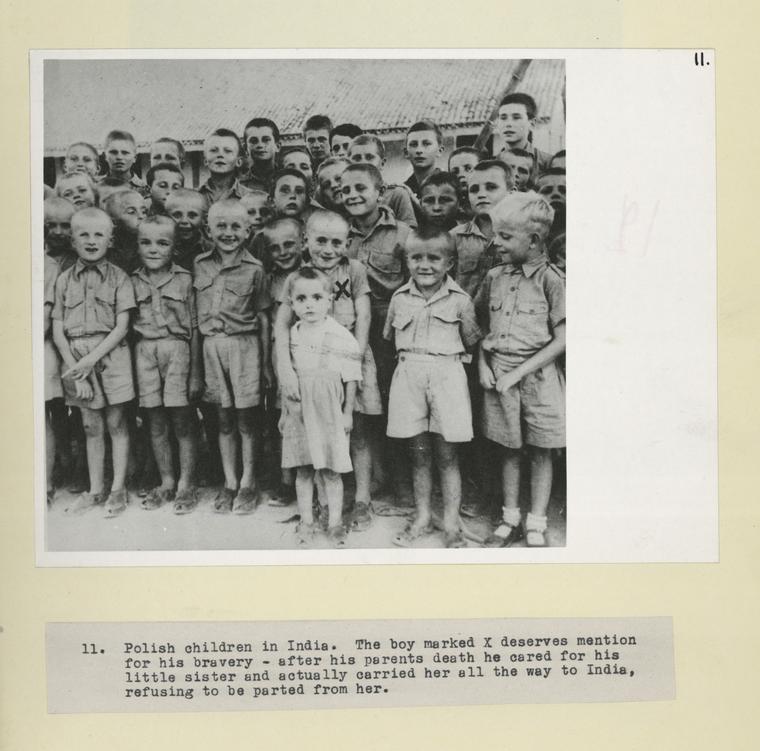 Polish children in India. The boy marked X deserves mention for his bravery - after his parents death he cared for his little sister and actually carried her all the way to India, refusing to be parted from her.