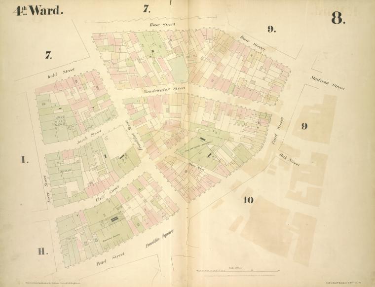 4th Ward. [Map bounded by Gold Street, Frankfort Street, Rose Street, Madison Street, Pearl Street, Oak Street, Franklin Square, Ferry Street; Jacob Street, Vandewater Street, Cliff Street]