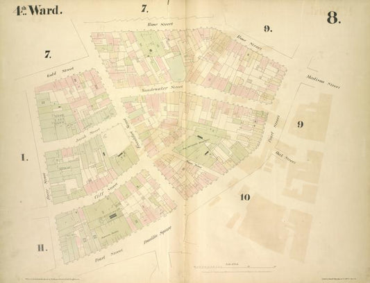 4th Ward. [Map bounded by Gold Street, Frankfort Street, Rose Street, Madison Street, Pearl Street, Oak Street, Franklin Square, Ferry Street; Jacob Street, Vandewater Street, Cliff Street]