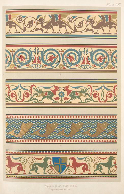 Bands of elaborate design in rich colours.