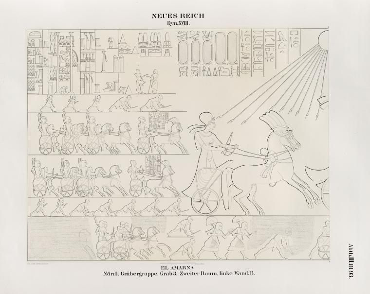 Neues Reich. Dynastie XVIII.  El Amarna [Tell el-Amarna]. Nördliche Gräbergruppe. Grab 3. Zweiter Raum, linke Wand B.