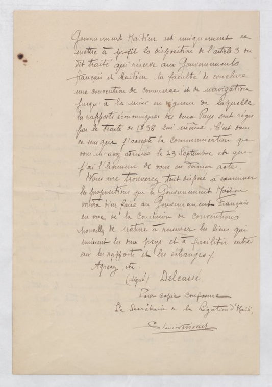 Correspondence between François Manigat & Theophile Delcassé
