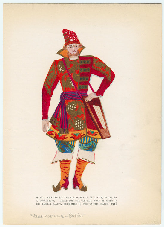 Design for the costume worn by Sadko in the Russian Ballet, performed in the United States, 1916