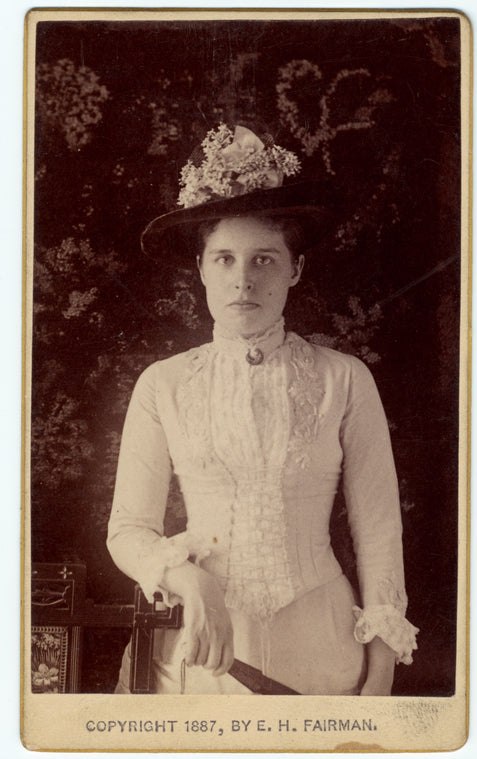 Woman in white dress, United States, 1887