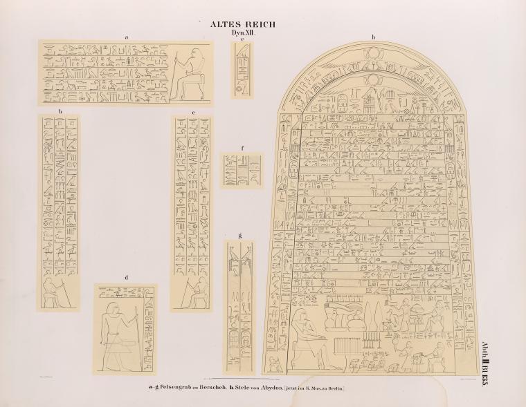 Altes Reich. Dynastie XII.  a - g  Felsengrab zu Berscheh; h. Stele von Abydos [jetzt im K. Museum zu Berlin.]