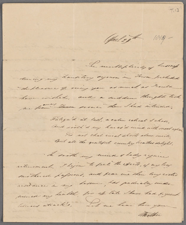 Autograph letter signed to Augusta White, 29 April [1818]