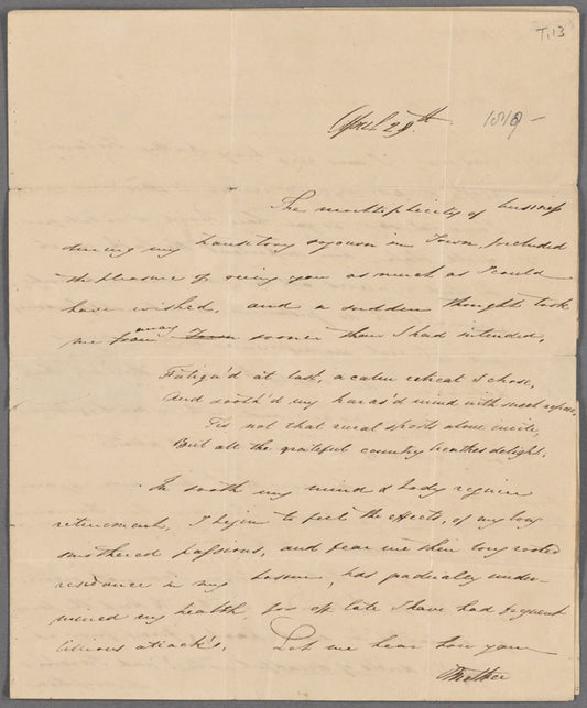 Autograph letter signed to Augusta White, 29 April [1818]