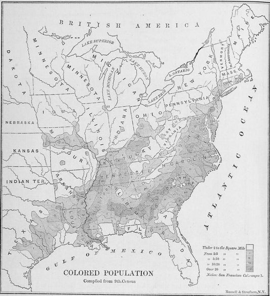 Map showing the distribution of the Colored population of the United States